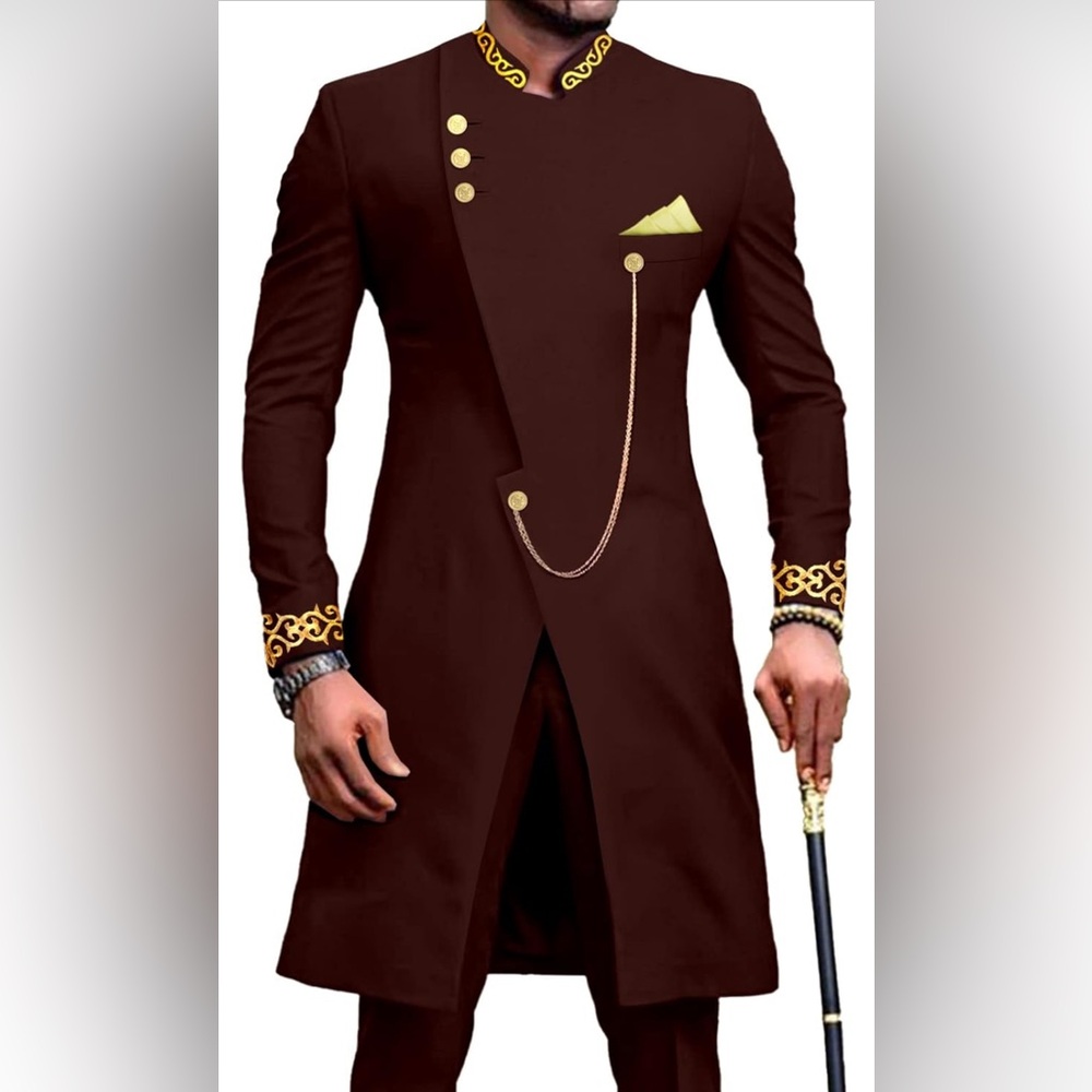 African Suits for Men Dashiki Jackets and Pants Slim Fit Formal Outfits Wedding